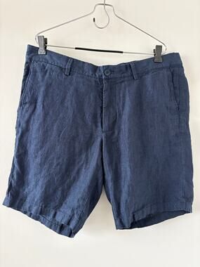 100% Linen Navy Shorts Mens Sz 36 Coastal Old Money Vacation Capsule